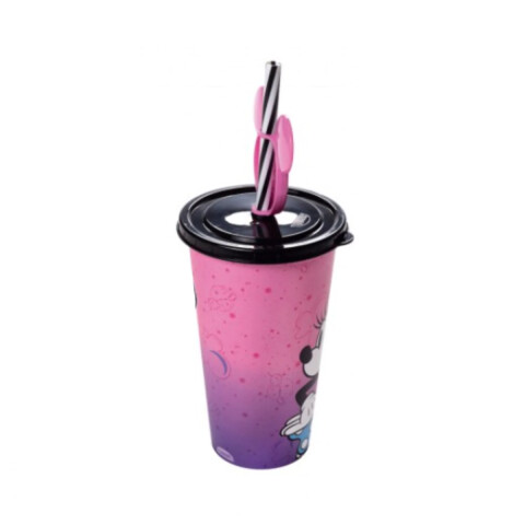 Vaso Plástico Milk Shake con Pin y Pajita Minnie 500 ml U