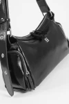 Cartera de hombro con bolsillos shinny negro