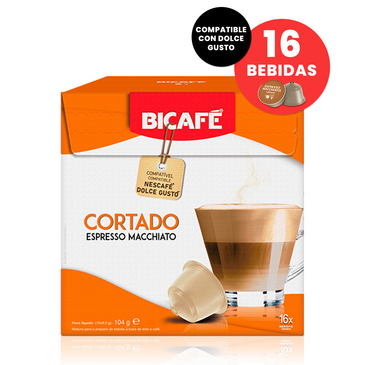 Capsulas Bicafe Cortado Compatible Dolce Gusto sin Azucar X16 Bebidas - 001 