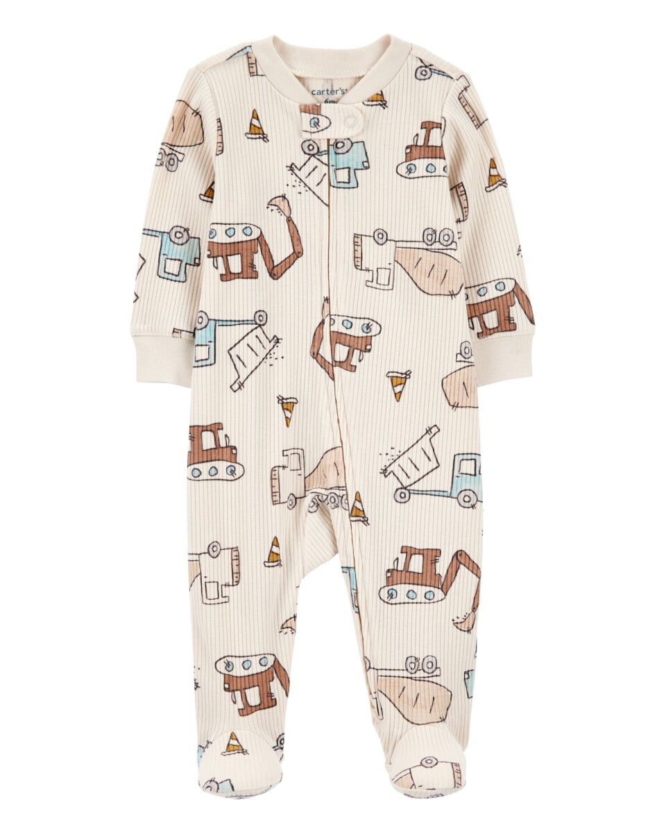 Pijama una pieza de algodón acanalado, con pie, diseño constructor 