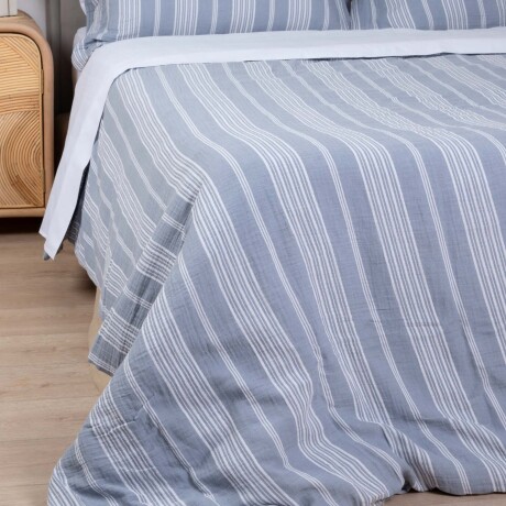SET FDA. NÓRDICA RELAXED STRIPE KING ALGODON AZUL COTTON GAUZE AZUL ROYAL