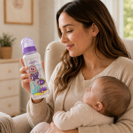 Mamadera Evenflo Acuario Bebé 3-12M 240Ml Tetina Flujo Medio Lila