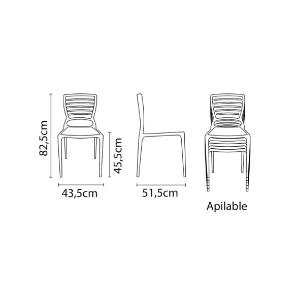 Silla apilable gamuza "SOFIA" respaldo franjas -TRAMONTINA TD0607