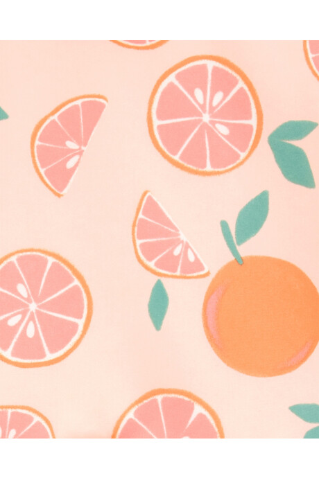 Malla de baño dos piezas, protección UPF 50+, manga larga, con volado y diseño naranjas Malla de baño dos piezas, protección UPF 50+, manga larga, con volado y diseño naranjas