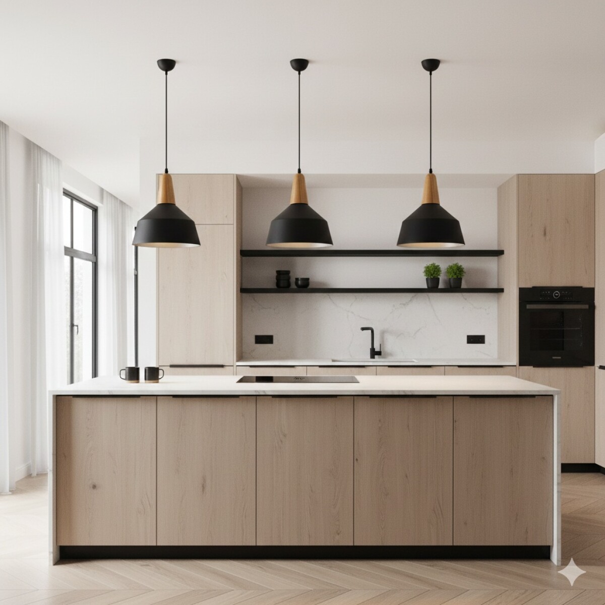 Campana de Aluminio y madera estilo nórdico - Negro 