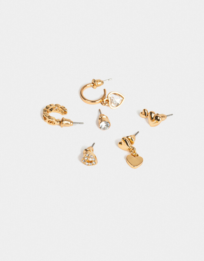 Aros Sets Bañada en Oro Set De Mix Aros Corazones - Dorado