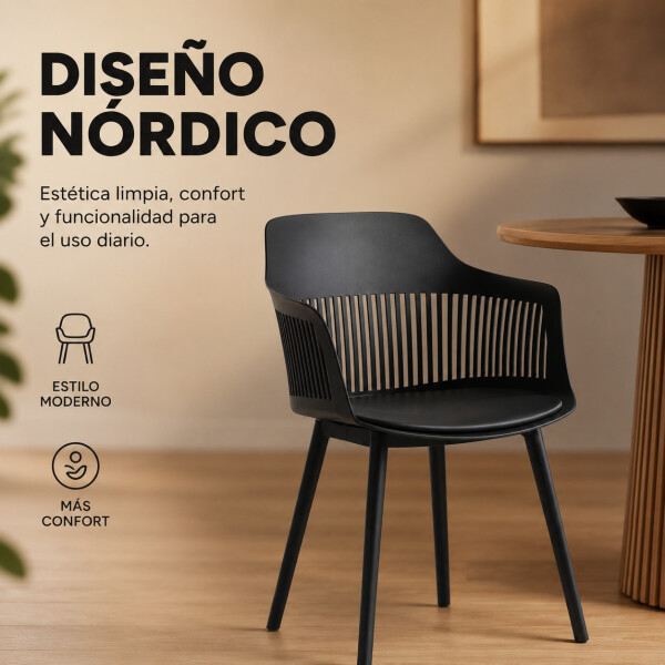 Silla Comedor X2 Cocina Aurora Marcela Nórdica Apoyabrazos Negro 1