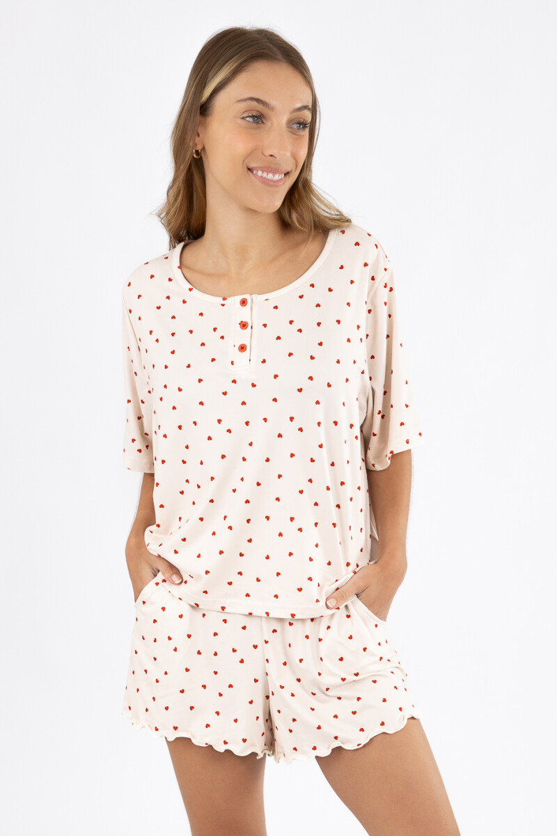 Pijama rib heart Marfil