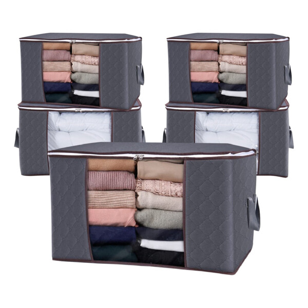 Set Caja Organizadora X2 Ropa Guarda Mantas Frazadas Variante Color Gris