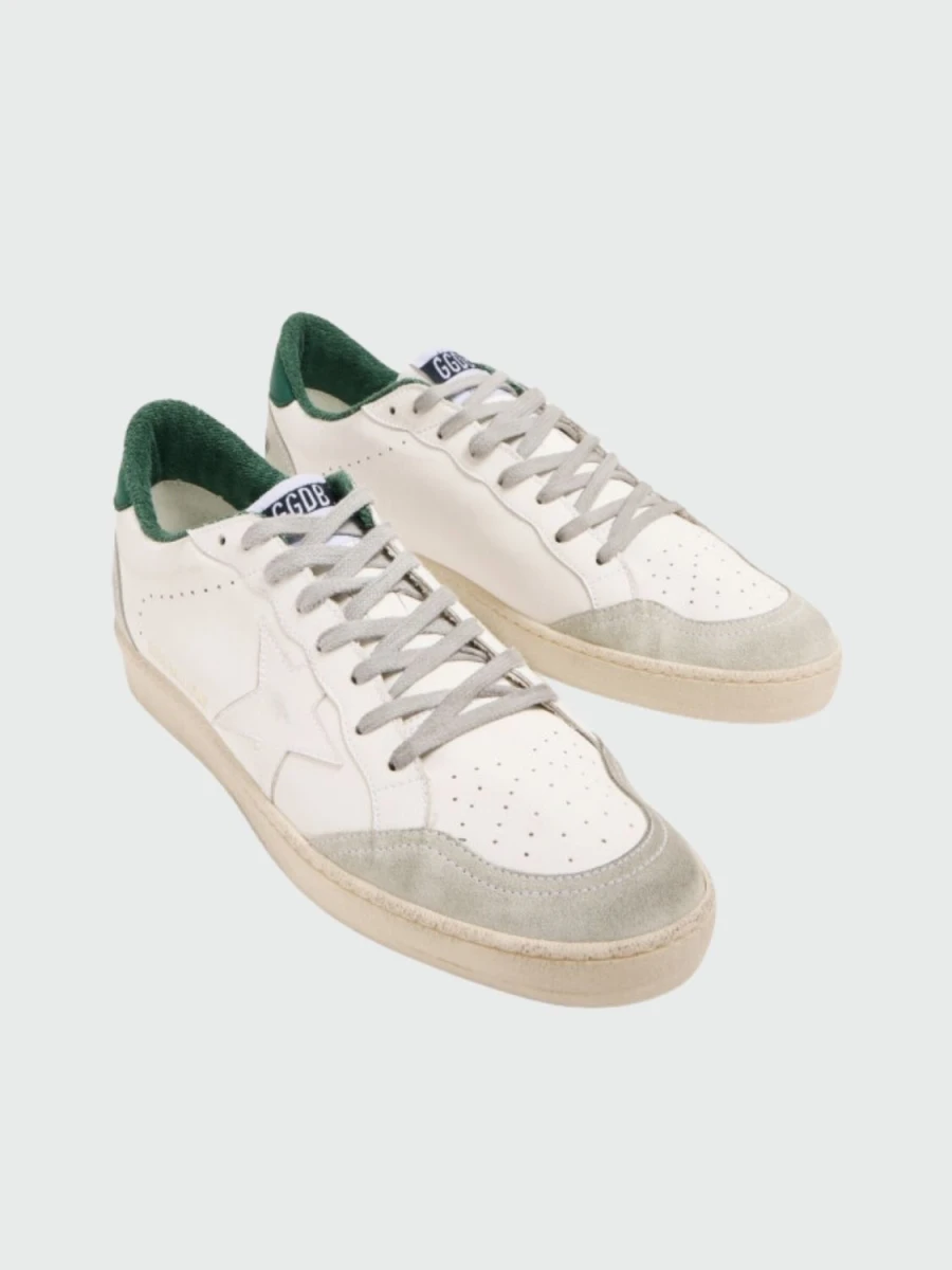 Golden Goose-Championes de cuero acordonados, Ball star - Blanco 