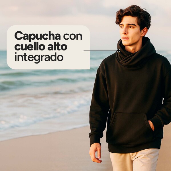 Canguro Buzo OverSize Capucha Cuello Frio Invierno Unisex Color Negro Talle XL