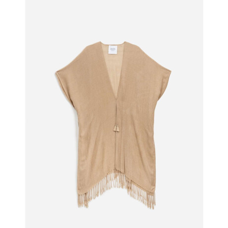 Kimono Tejido Con Flecos Marron Beige