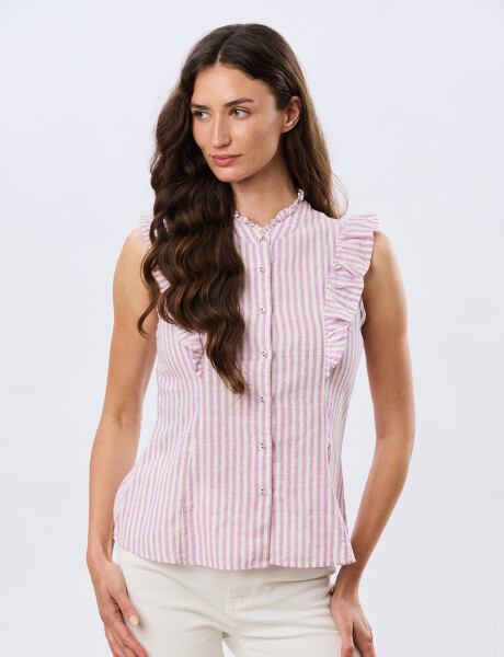 CAMISA DE LINO RAYADA Lila-Oscuro