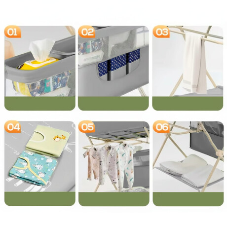 Cambiador Bebé Plegable Con Organizador y Ruedas Gris