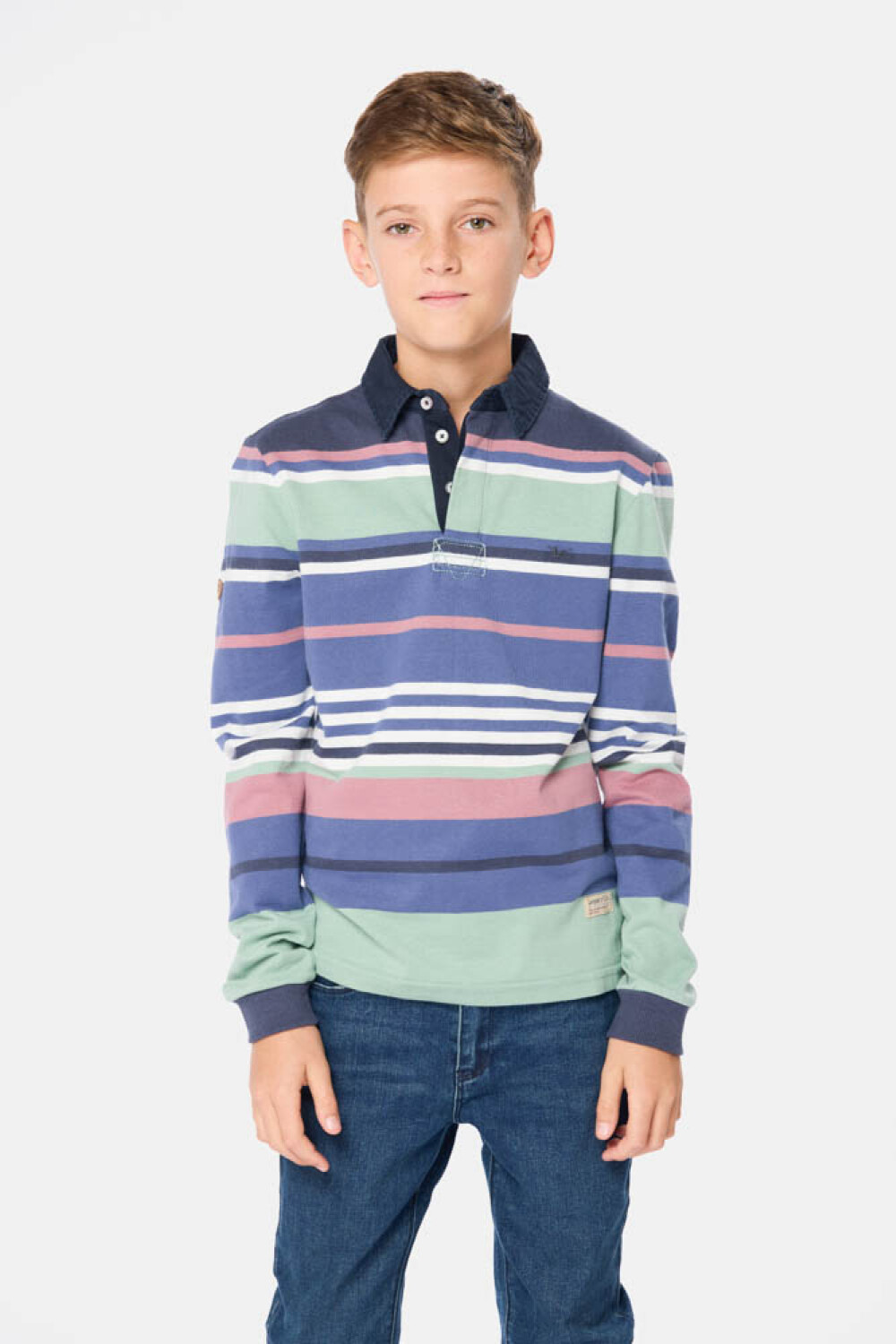 REMERA POLO RAYADA Azul