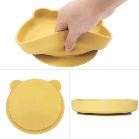Set Comida Bebé Silicona Plato y Bowl Oso + Cuchara Tenedor Gris
