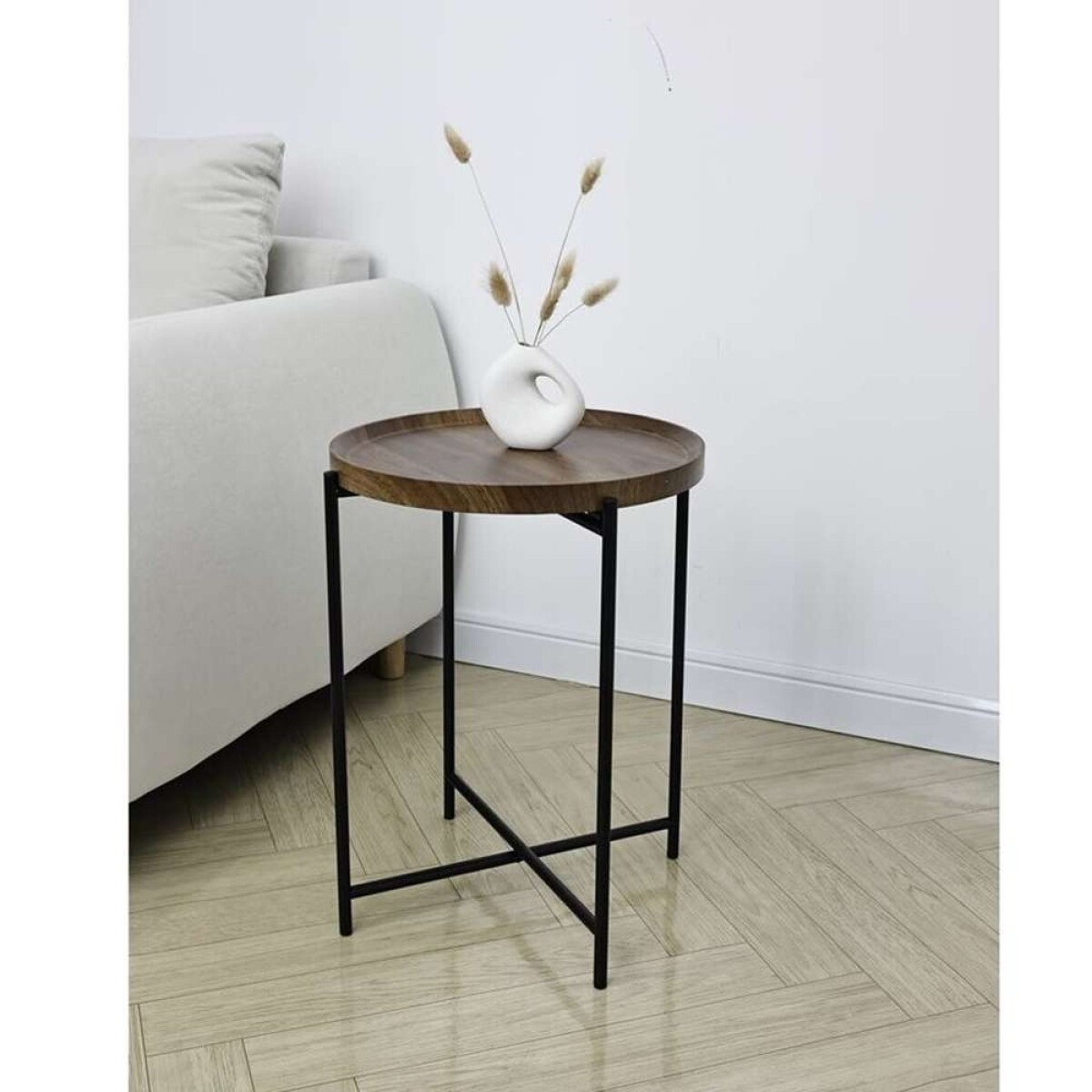 Mesa Auxiliar Redonda 37X37X47Cm - Madera Y Metal 