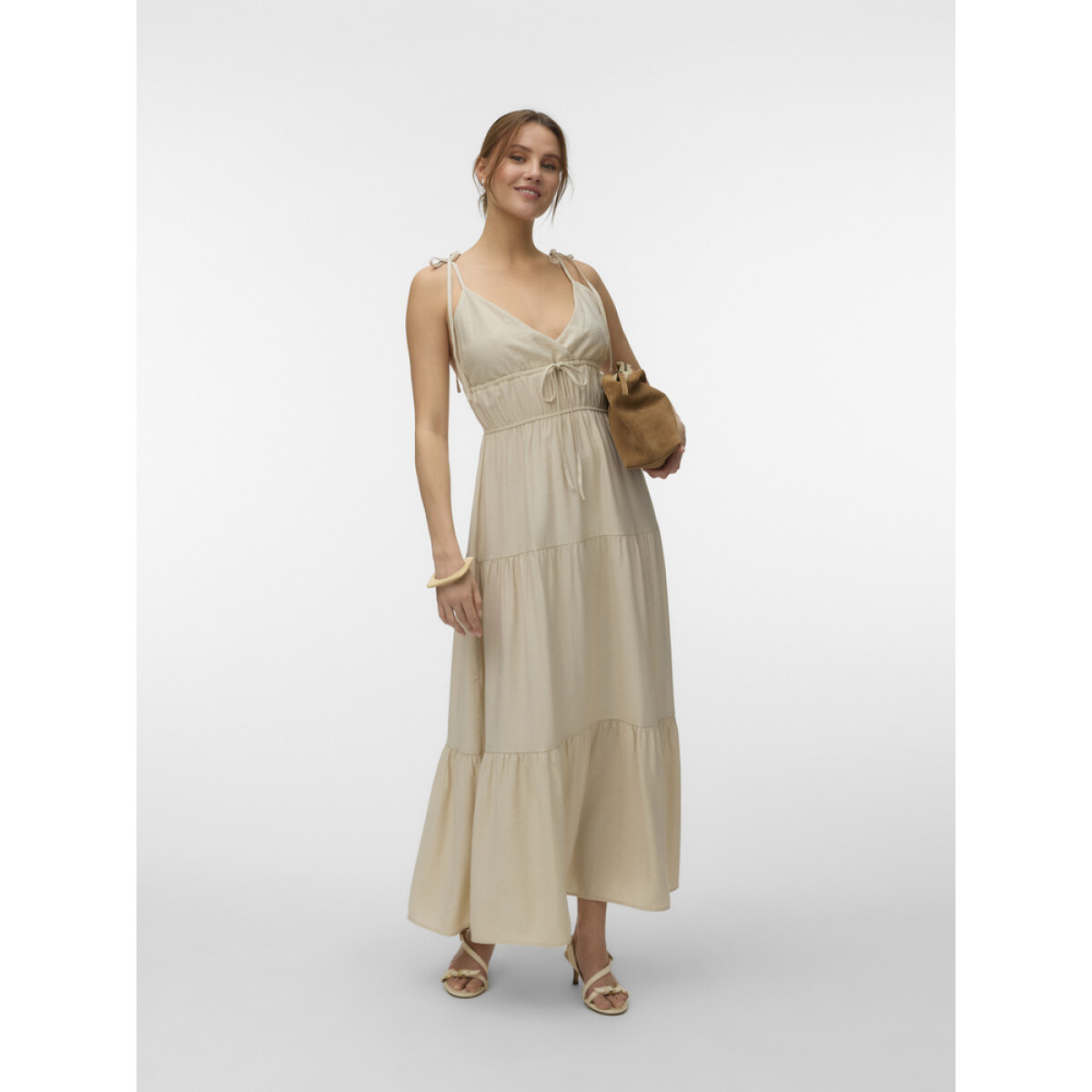 VMATHENA SINGLET DETAIL ANKLE DRESS WVN - OATMEAL 
