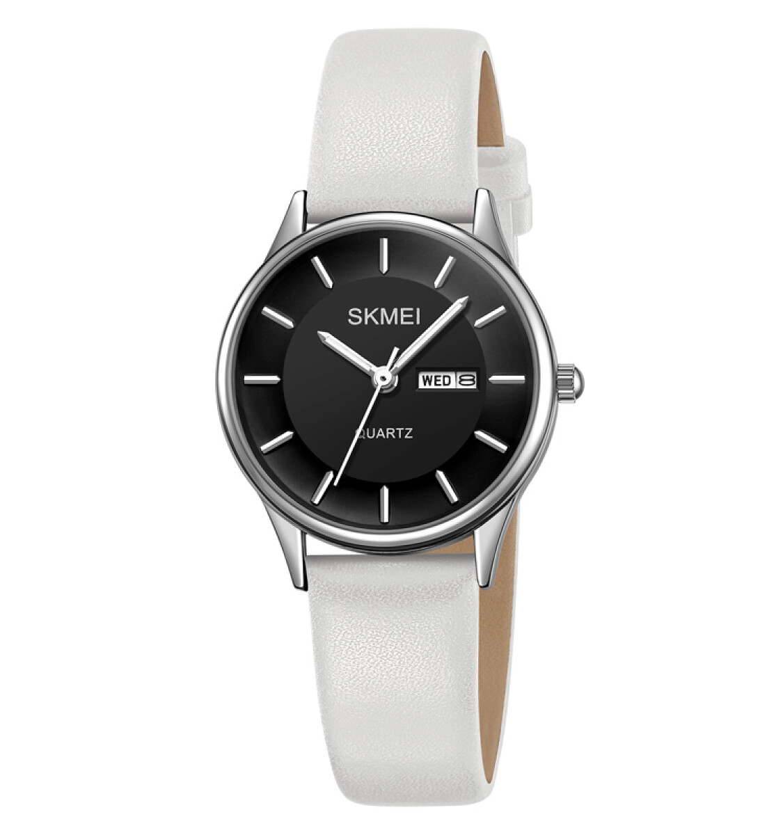 Reloj Skmei 2251siwt Mujer Analógico Plateado Y Correa De Cuero Blanco 