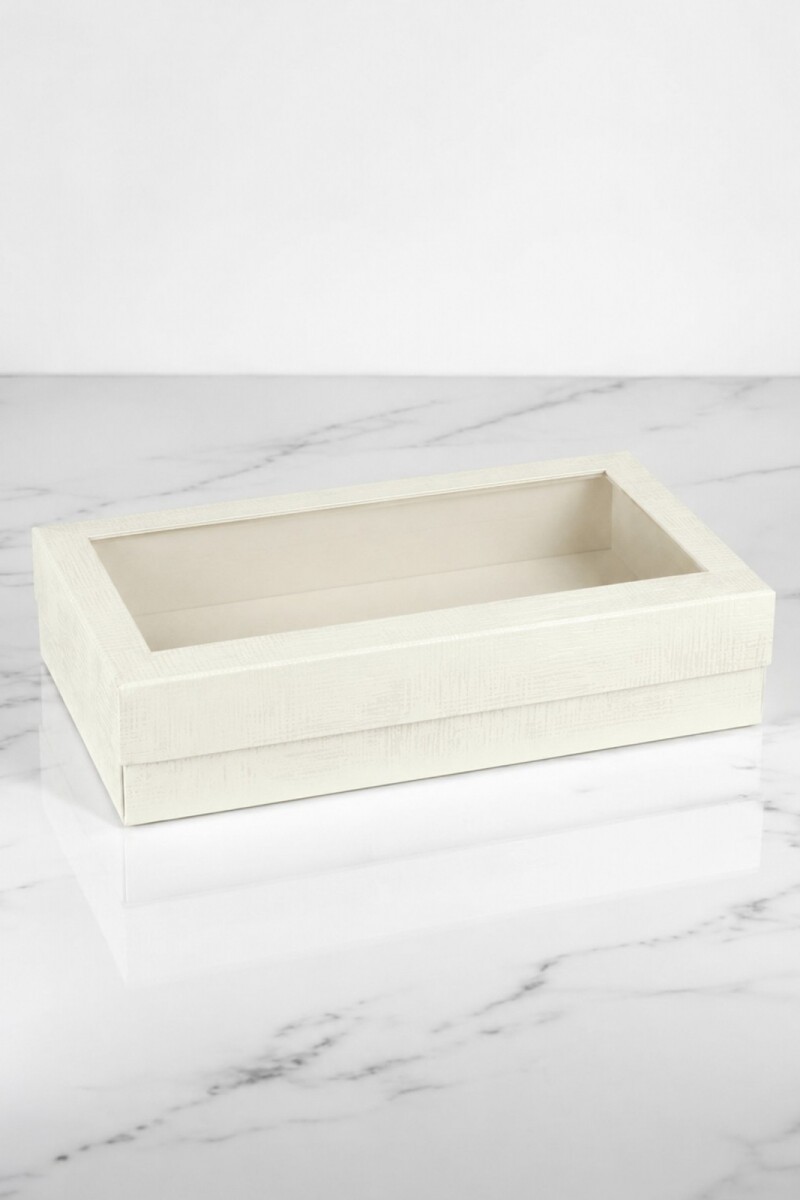 Caja + tapa c/ventana 19,5x14x6 cm. - PELLE BIANCO 