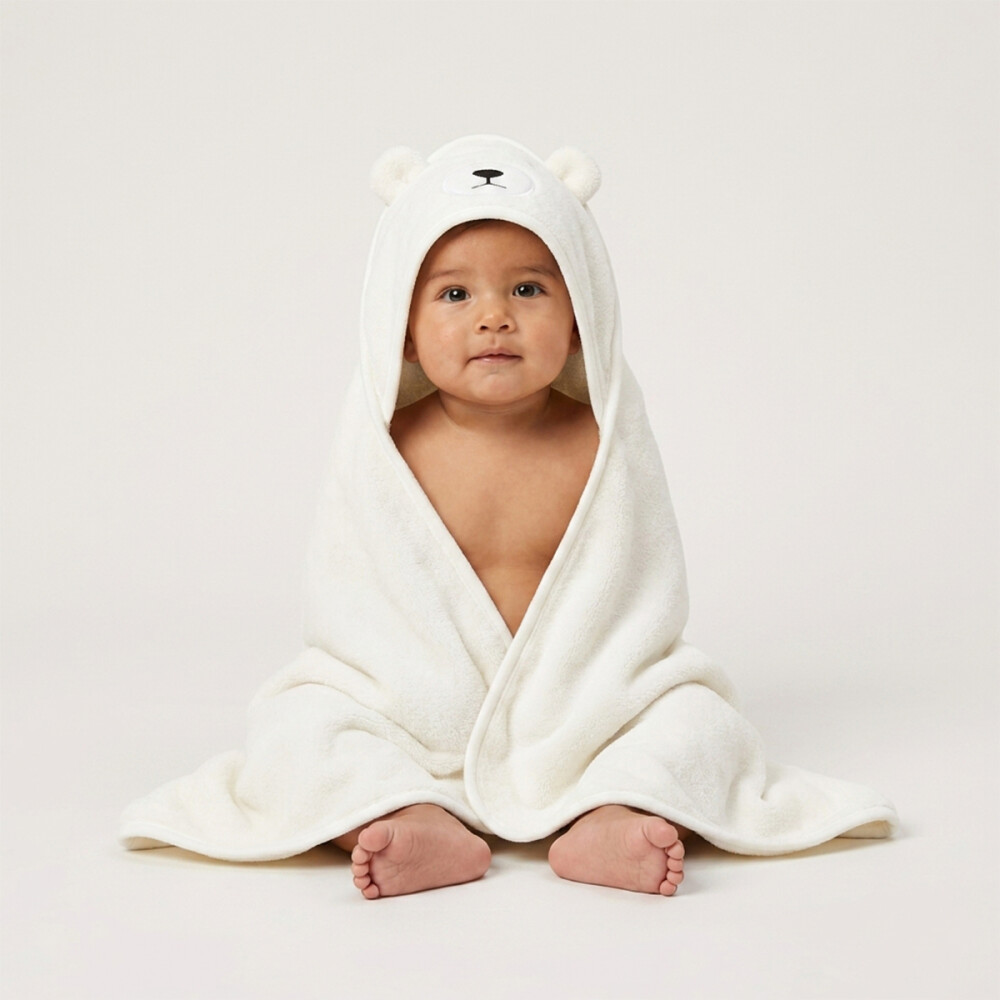 Toalla De Bebe Con Capucha Animales 80x80cm Blanco