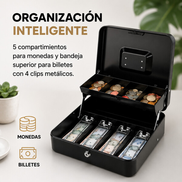 Caja Cofre Seguridad Dinero Fuerte Metal Llave 30x24x9cm Ax Negro