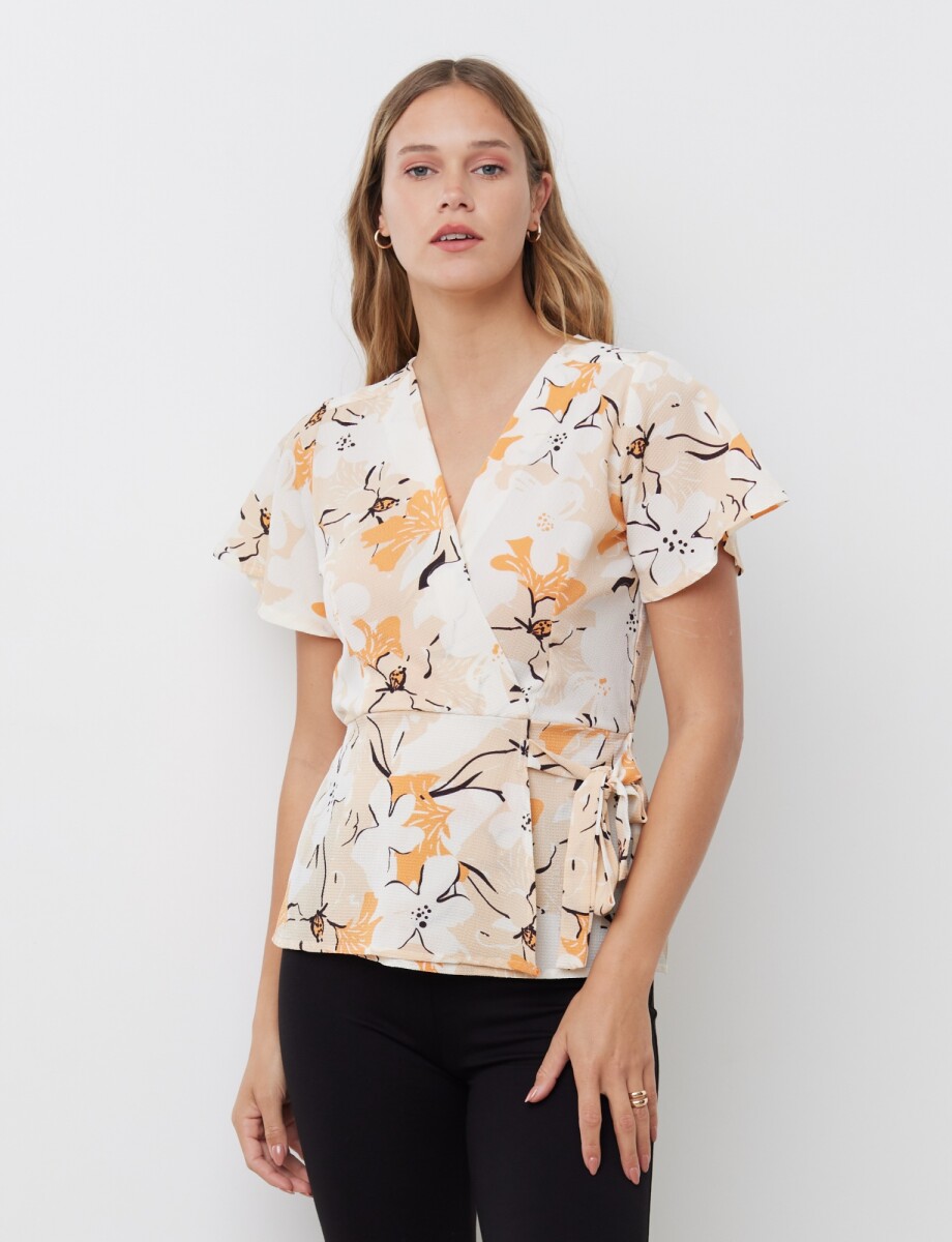 Blusa Lazo Flores - Multi/beige 