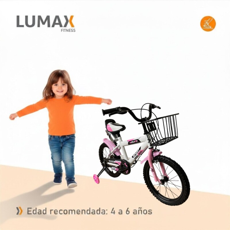 Bicicleta Urbana Infantil Rodada 16 Con Rueditas y canasto Rosa