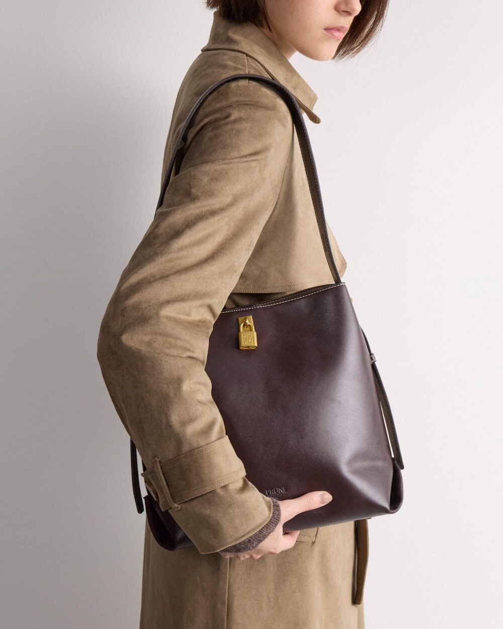 Bolso The Lock en efecto cuero liso Marron