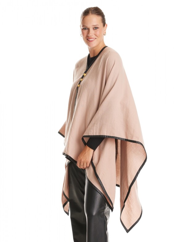 Ruana Botones Ribete ROSA OSCURO