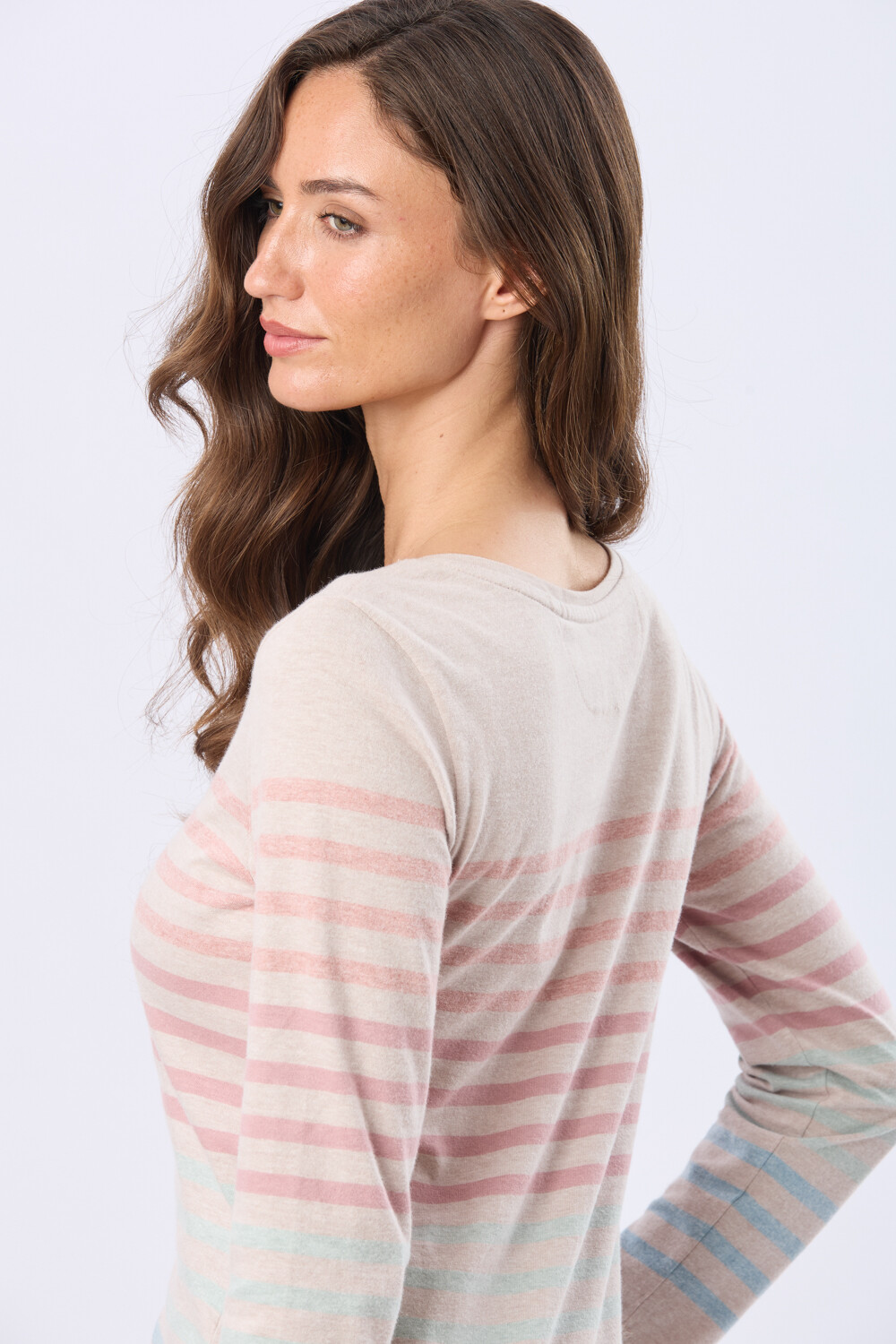 REMERA RAYADA DE ALGODÓN Beige