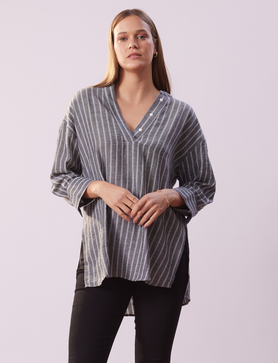 Blusa Holgada Rayas - Gris 