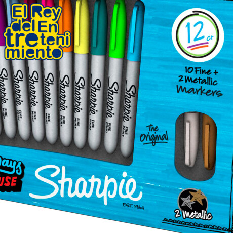 Pack Marcadores Sharpie X12 Punta Fina + 2 Metálicos Pack Marcadores Sharpie X12 Punta Fina + 2 Metálicos