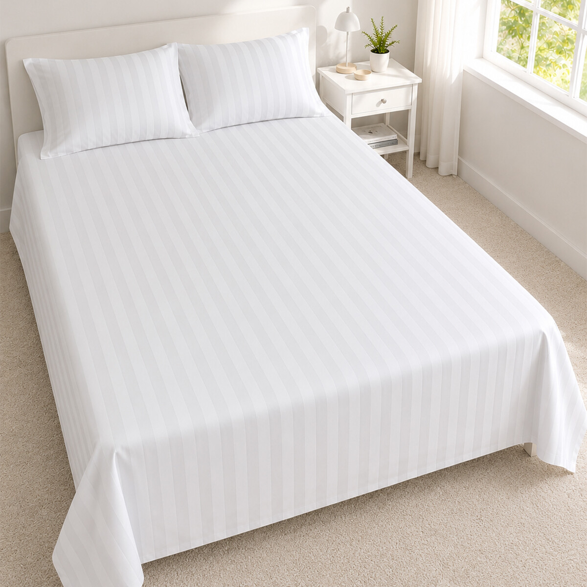 Juego De Sabanas Queen Diseño De Hotel 400 Hilos Premium - Blanco 