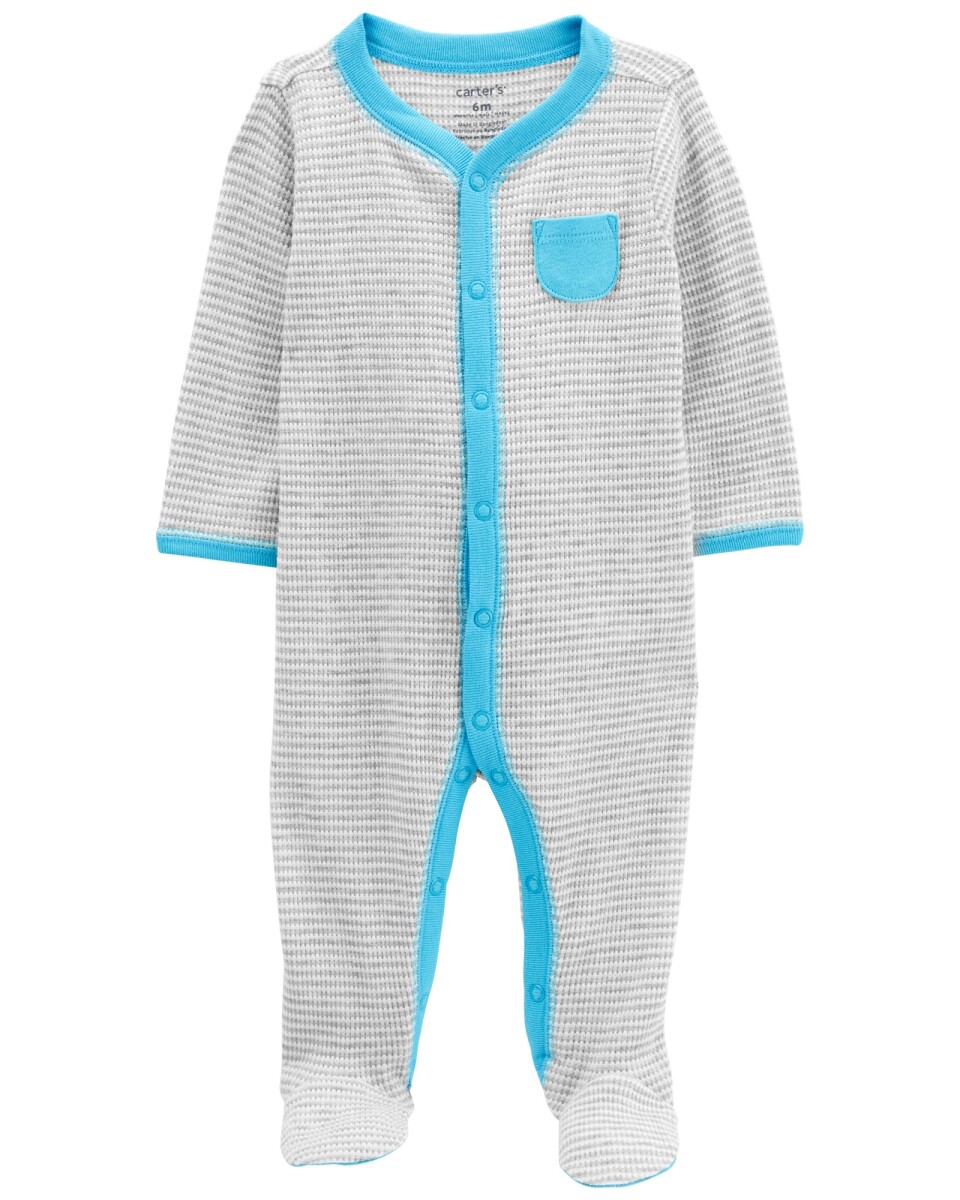 Pijama una pieza de algodón térmico, con pie, diseño a rayas 