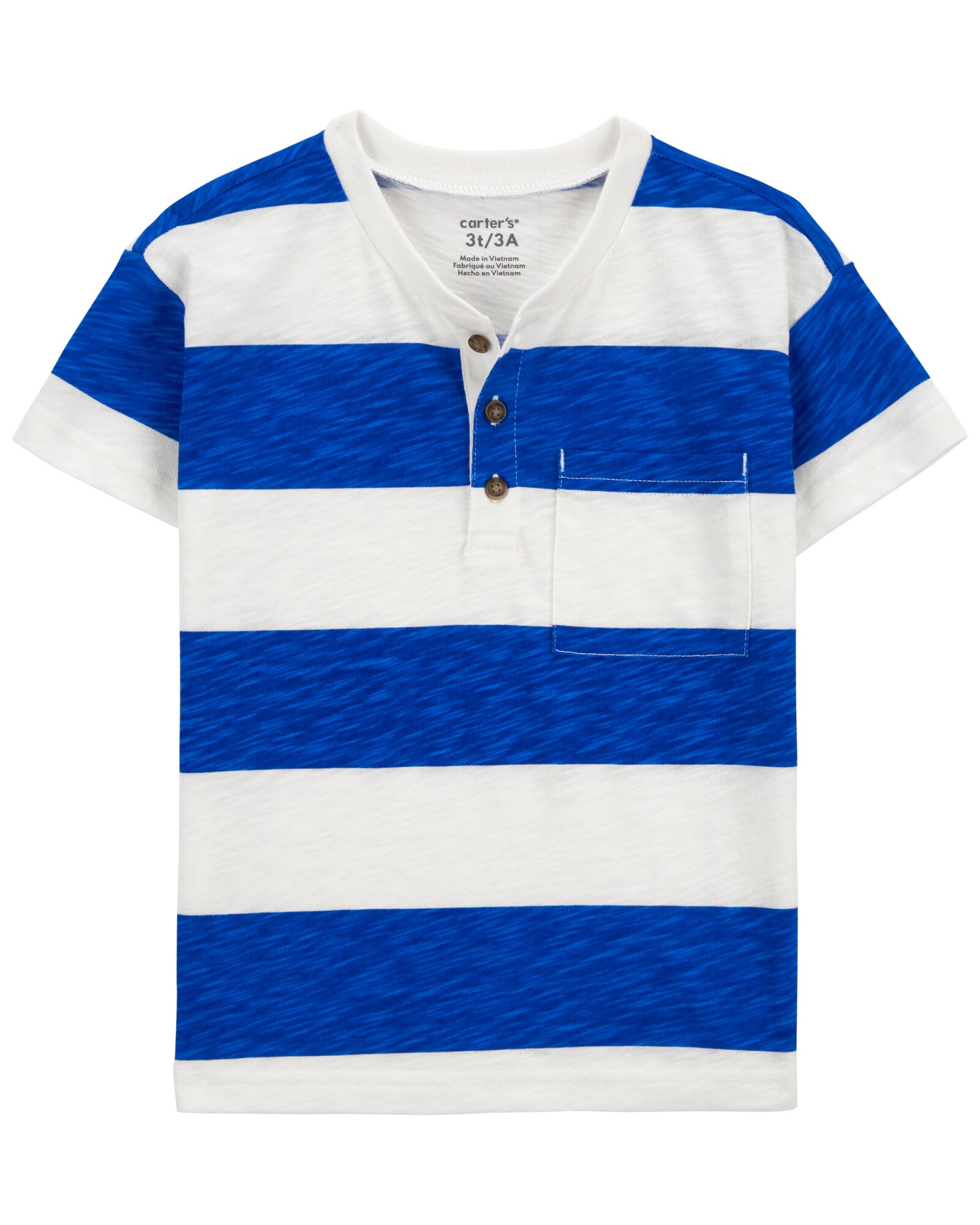 Remera henley de algodón, manga corta diseño a rayas Remera henley de algodón, manga corta diseño a rayas