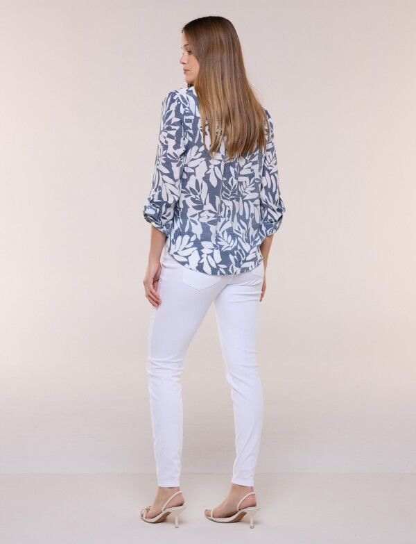 Blusa Botones Nudo AZUL/BLANCO