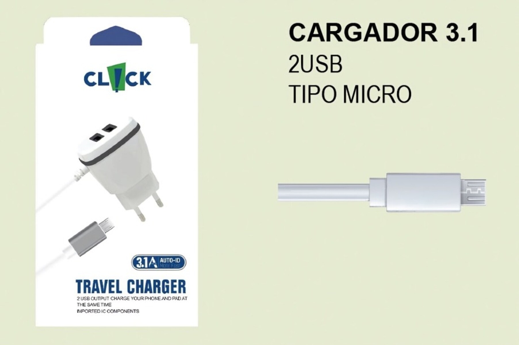 Cargador de Pared Click Micro 2 USB 3.1A 