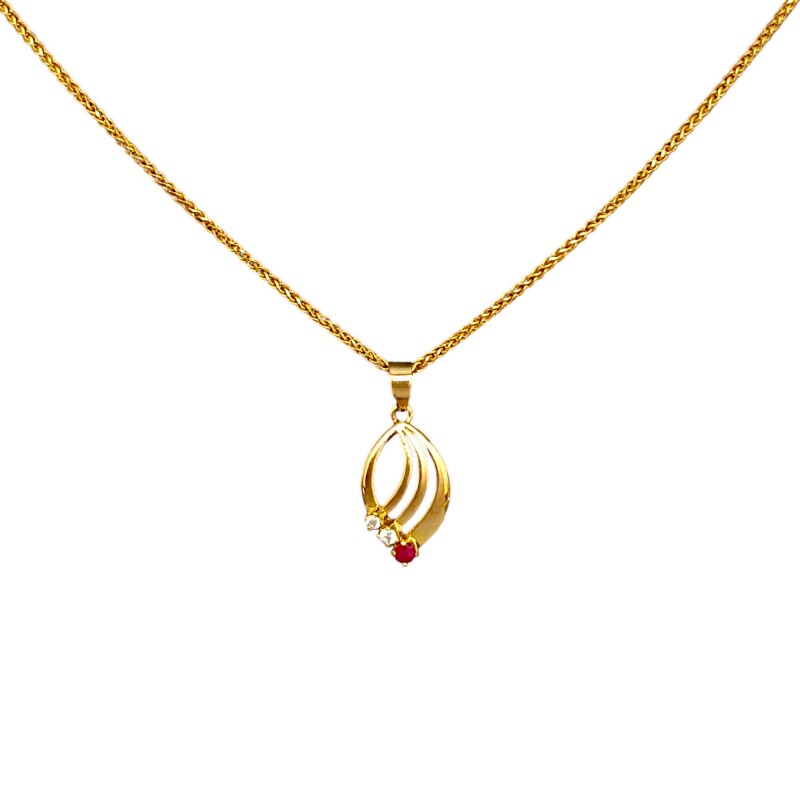 Dije Vintage-Oro bajo-Piedra Rubí y Zirconia-CP8698 Conpiedra
