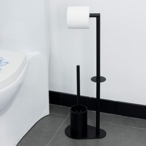Porta rollo papel y escobilla cepillo limpia inodoro baño negro Porta rollo papel y escobilla cepillo limpia inodoro baño negro
