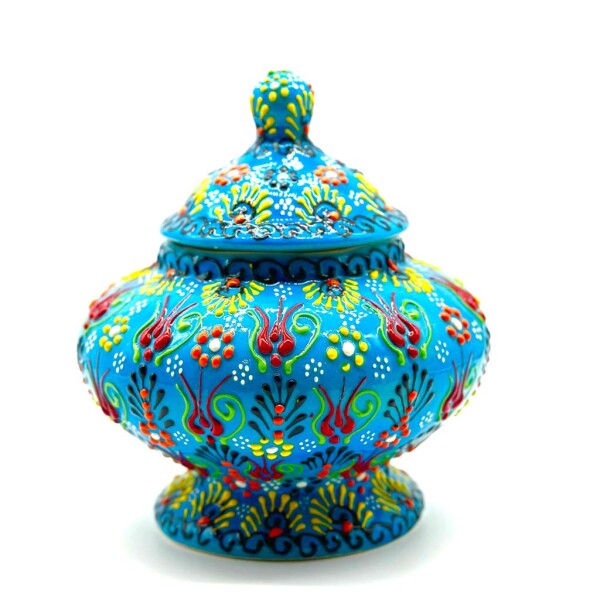 Bombonera de cerámica pintada Turquesa