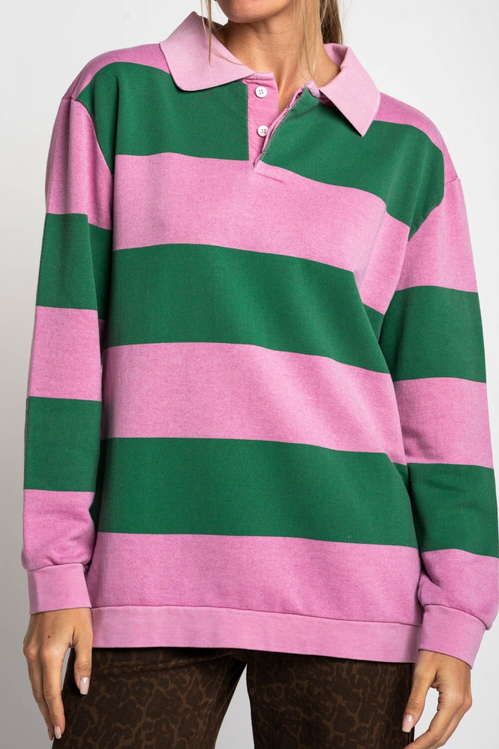 No Color Rosa Sweater Polo Rayado - Rosa — Lemon