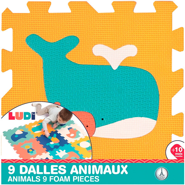 Alfombra goma eva piso encastrable 9 Uni Animales 90x90 cm Color Azul