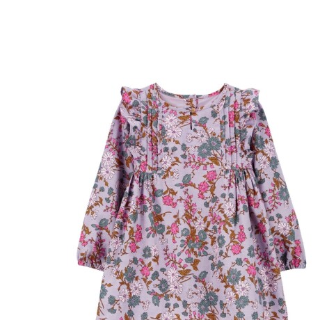 Vestido Oshkosh Manga Larga con Pliegues Floral Algodón LILA