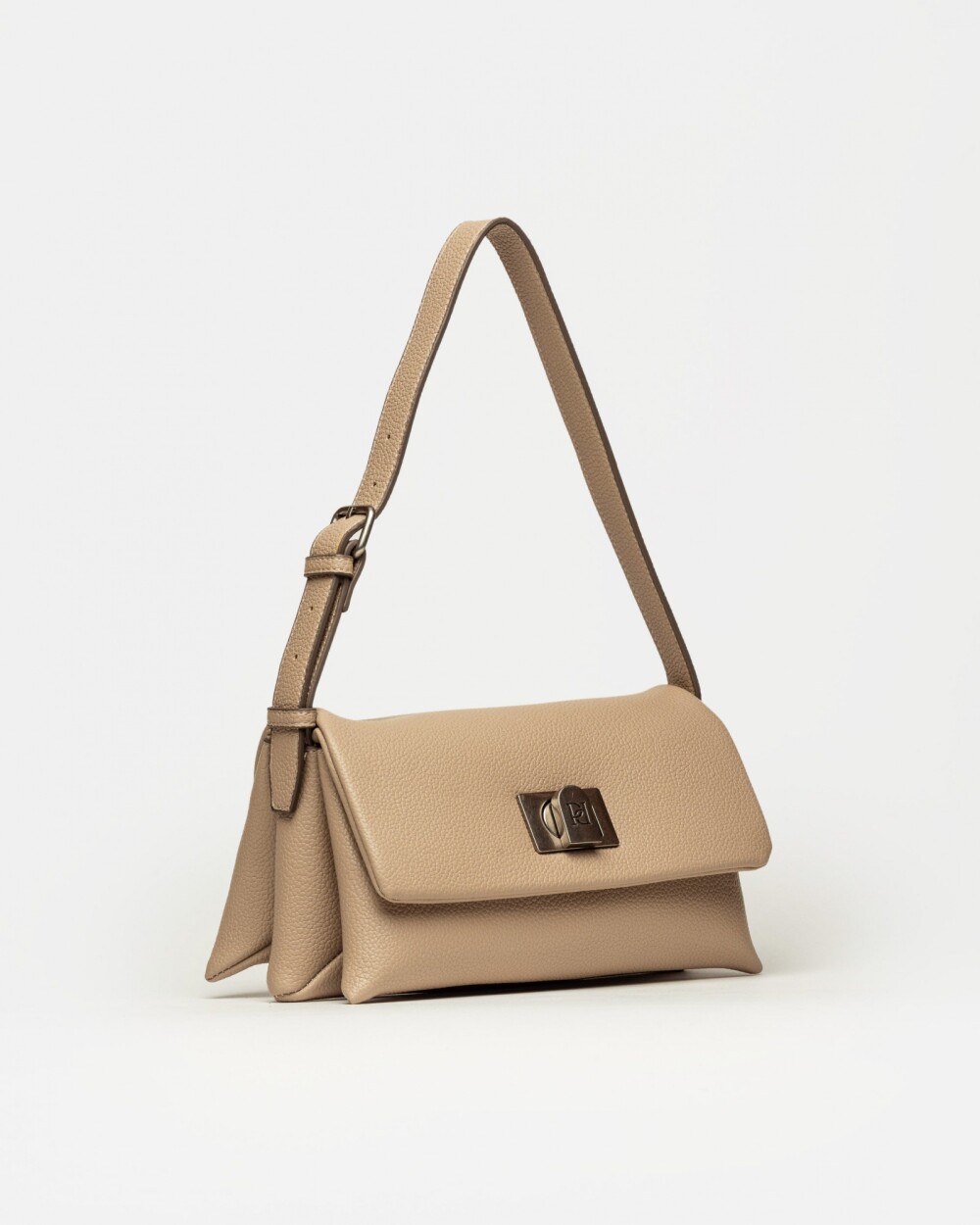 Cartera al hombro Leisure en efecto cuero graneado Taupe