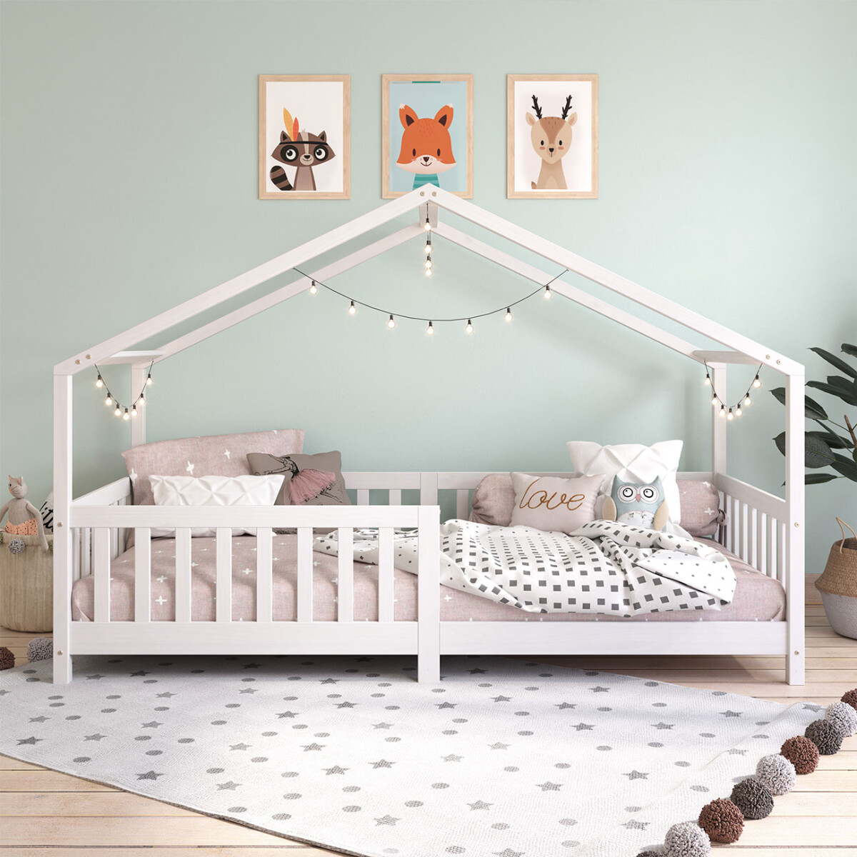 CAMA 1 PLAZA MADERA MACIZA ESTILO CASITA DORMITORIO 