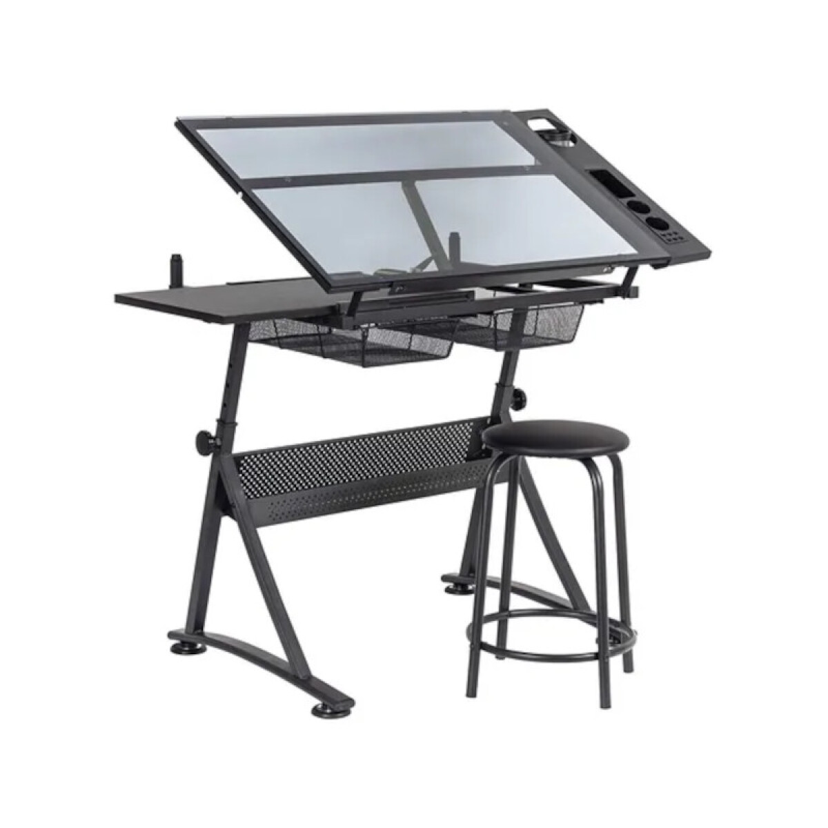 Mesa de trabajo de vidrio con silla ajustable 