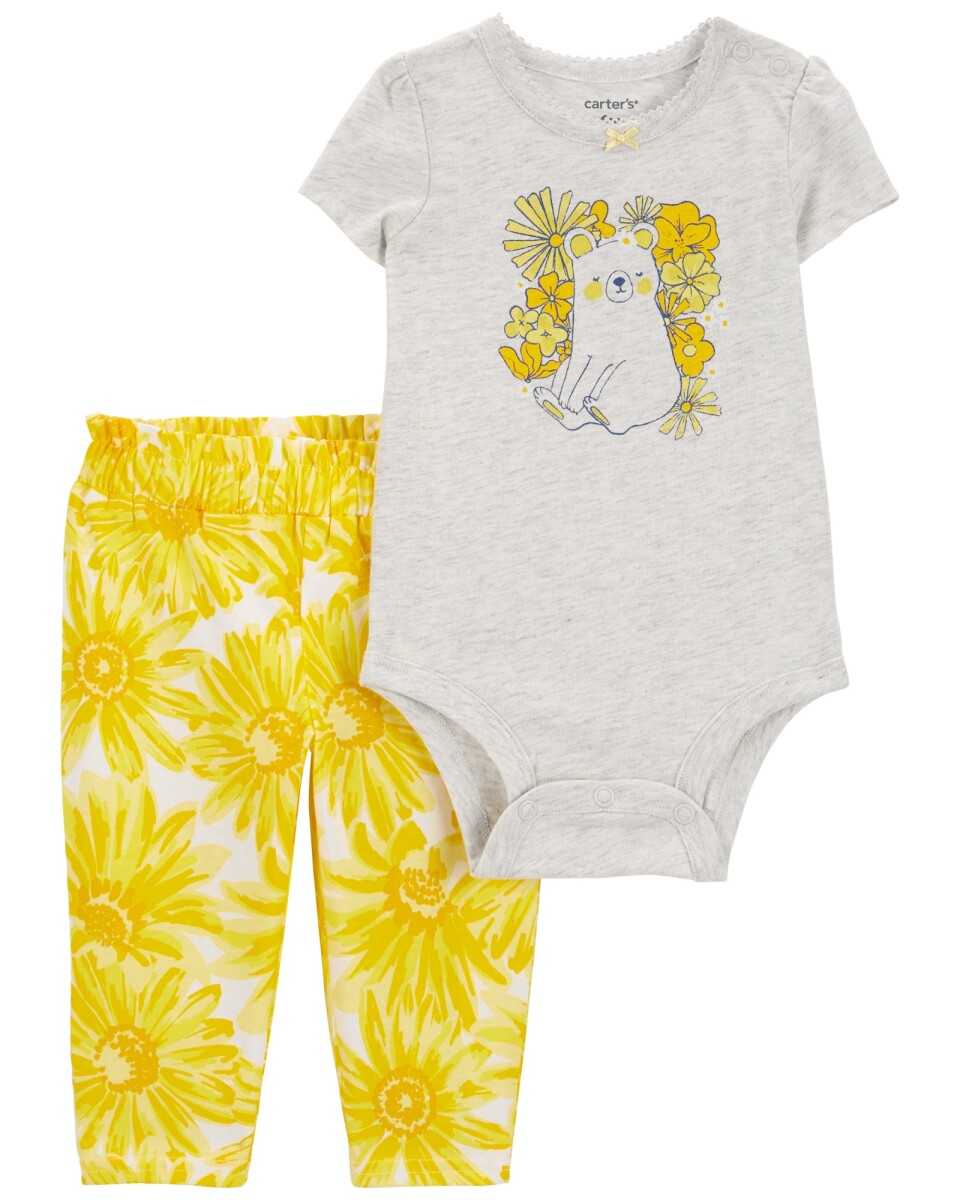 Set dos piezas pantalón y body de algodón diseño floral 