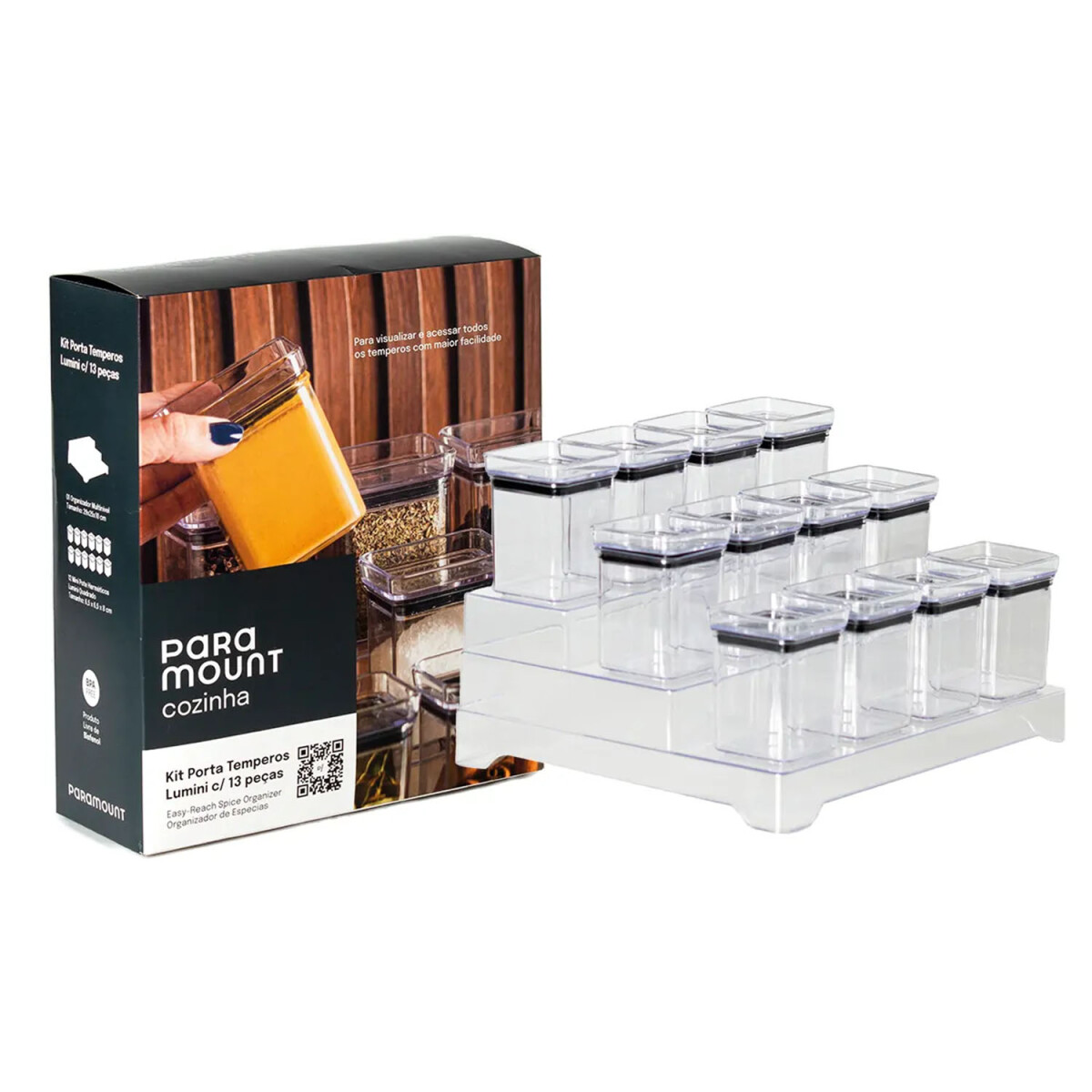 Kit Especiero X13 Lumini Frascos para Condimentos y Soporte - Transparente 