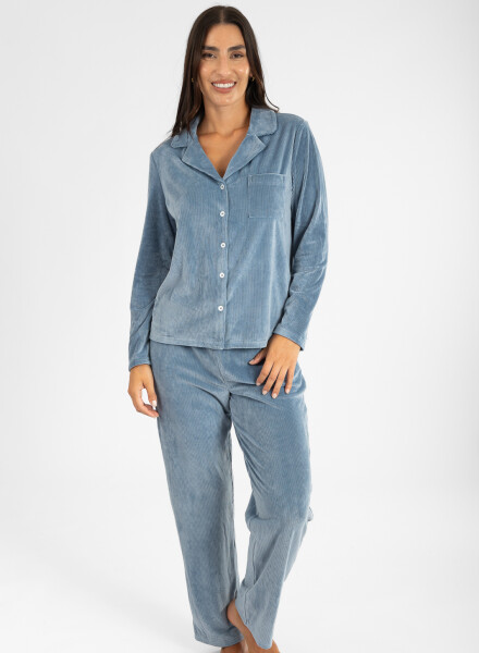 Pijama americano ribb velour Azul acero
